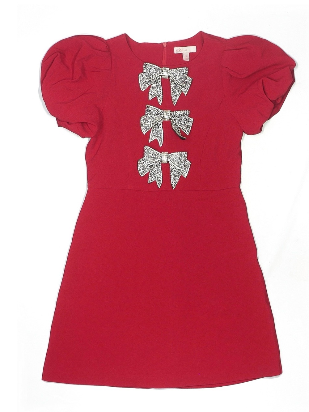 Gianni Bini Red Puff Sleeve Dress with Sparkle Bow Accents